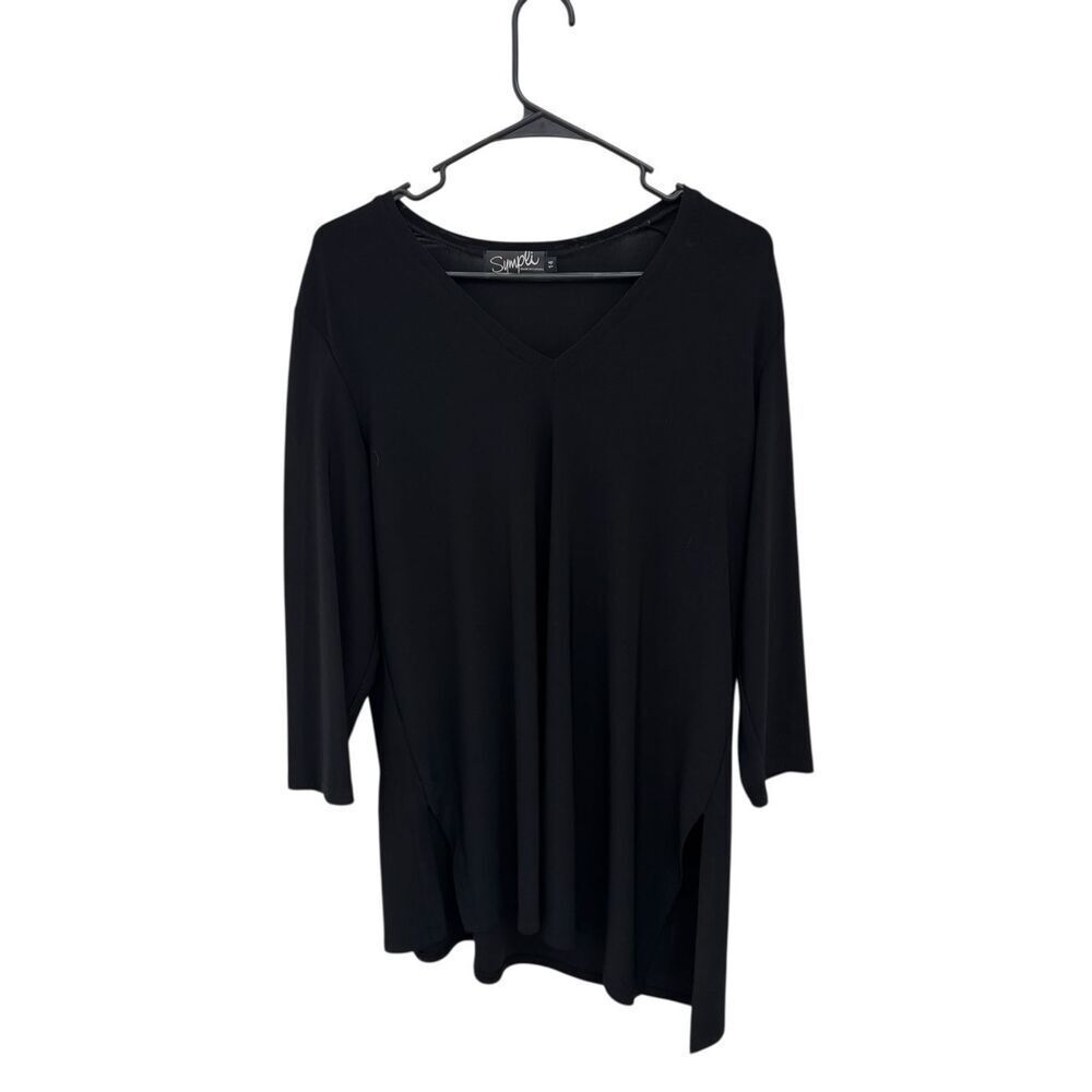 Sympli Black V Neck Tunic Top Size 14 Long Sleeve Boxy Lagenlook